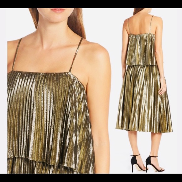 New J crew Collection Gold Lamé Pleated Midi Dress - Picture 5 of 15